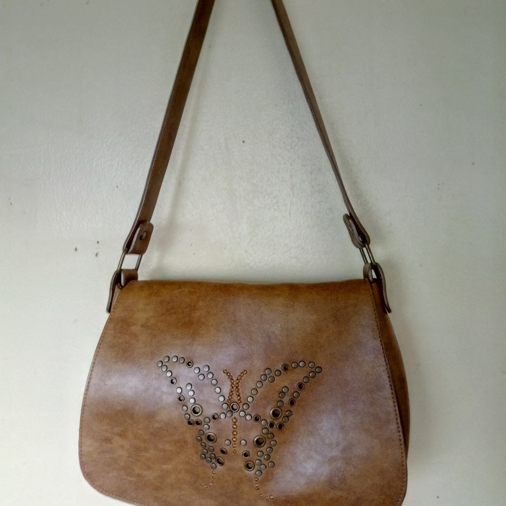Butterfly Embroidered Shoulder Bag Faux Leather
